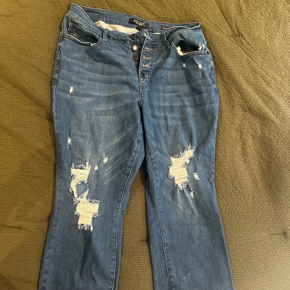 Judy Blue Women Button Fly Destroyed Boyfriend High-Waist Jeans 16w